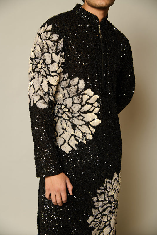 checkmateBlack sequin floral kurta