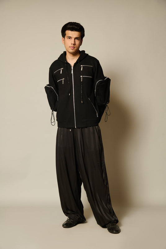 Checkmate Black satin striped oversized pants