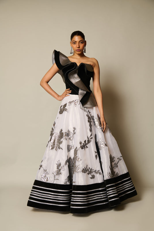 CHECKMATE Ivory applique lehenga