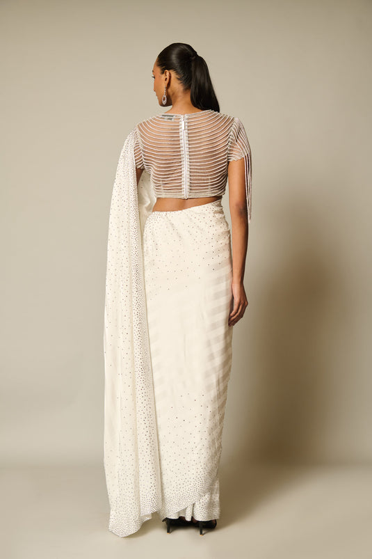 Checkmate Ivory-silver gradient saree