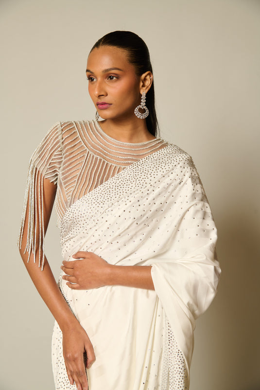Checkmate Ivory-silver gradient saree