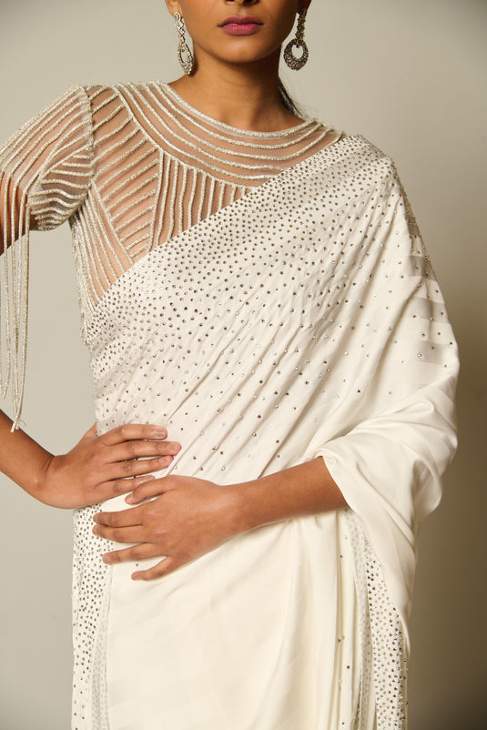 Checkmate Ivory-silver gradient saree