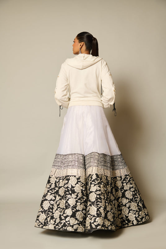 checkmate Ivory jacquard lehenga