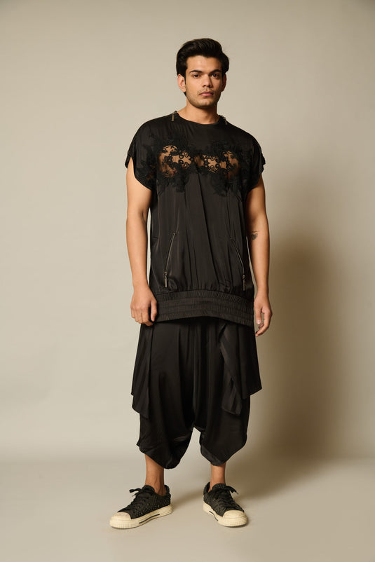 Checkmate Black paneled flap dhoti