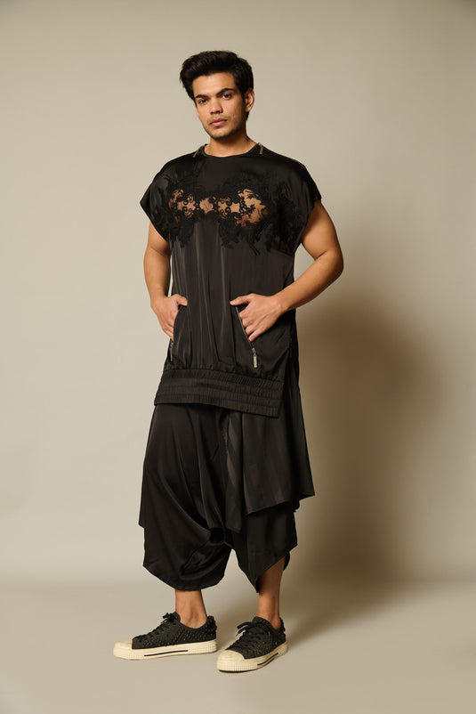 Checkmate Black paneled flap dhoti