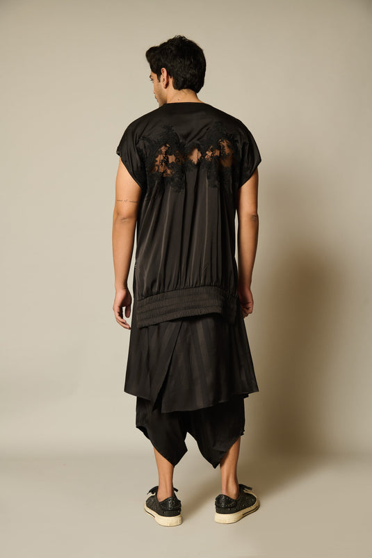 Checkmate Black paneled flap dhoti