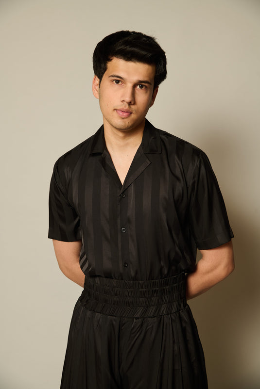 checkmate Black satin striped shirt