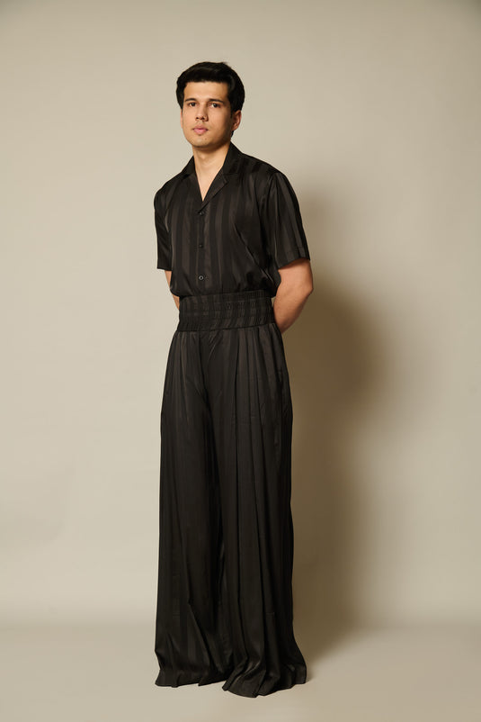 checkmate Black satin striped shirt