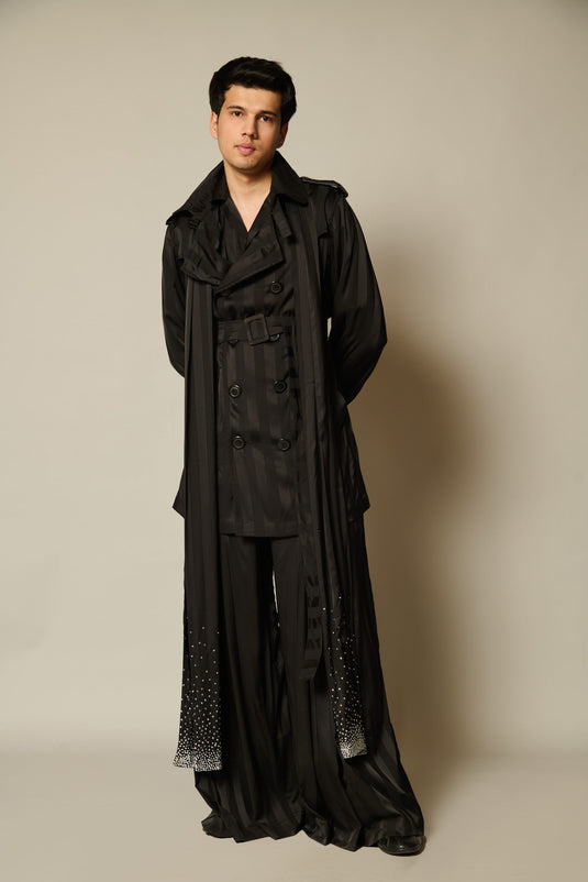 checkmate Black satin striped stole