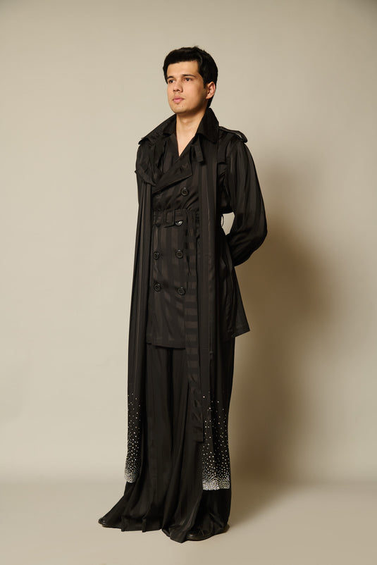 checkmate Black satin striped stole