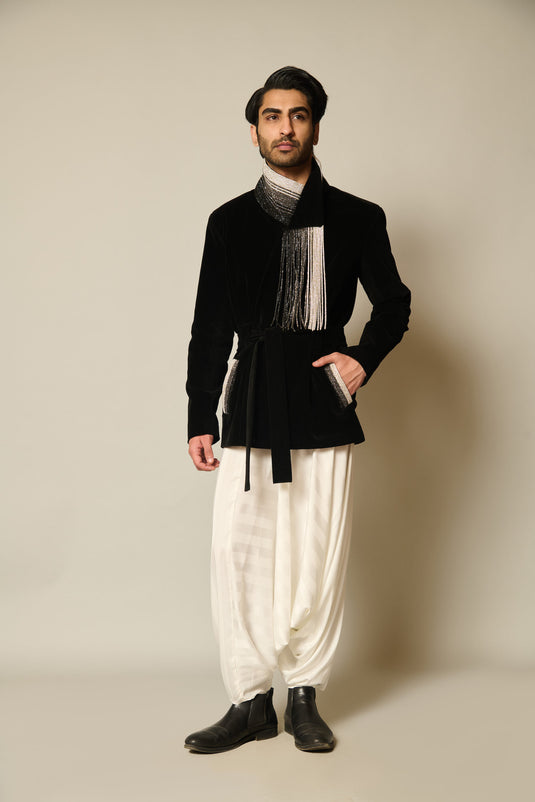 Checkmate Ivory striped drape pants