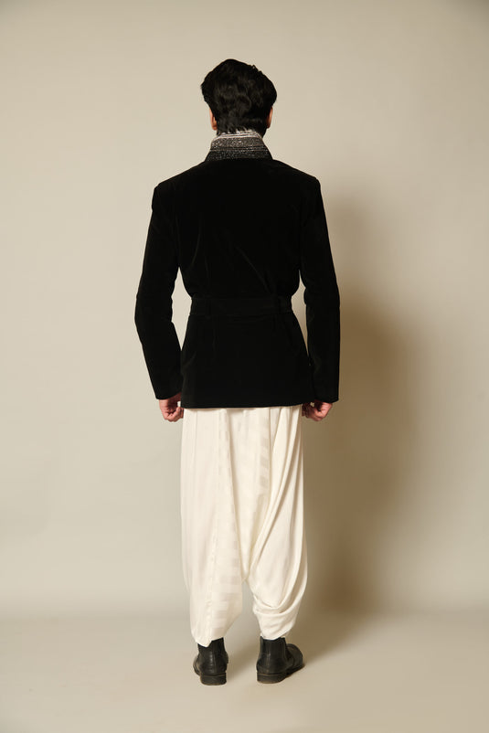 Checkmate Ivory striped drape pants