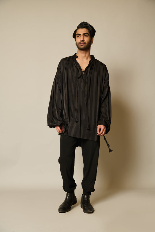 Checkmate Black satin striped coord