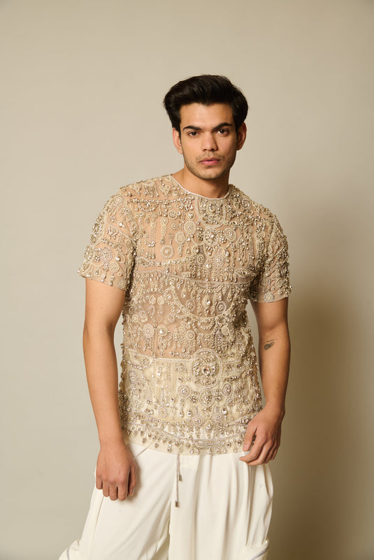 checkmate Ivory embellished top