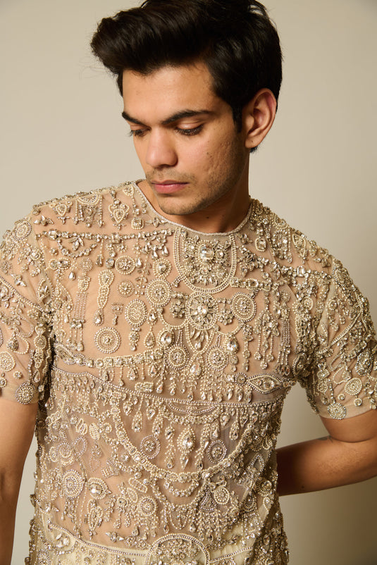 checkmate Ivory embellished top
