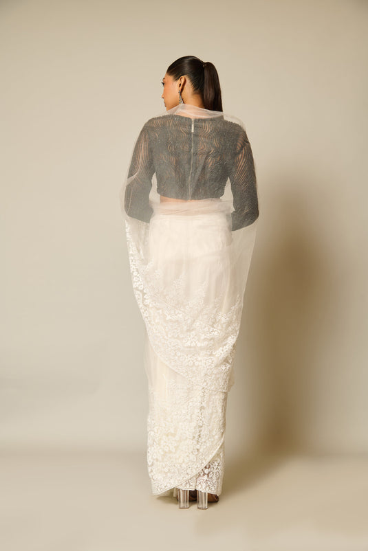 checkmate Rope-lace sheer saree