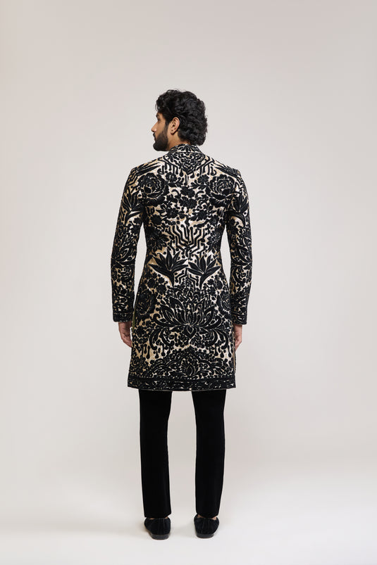 Unapologetic black applique sherwani