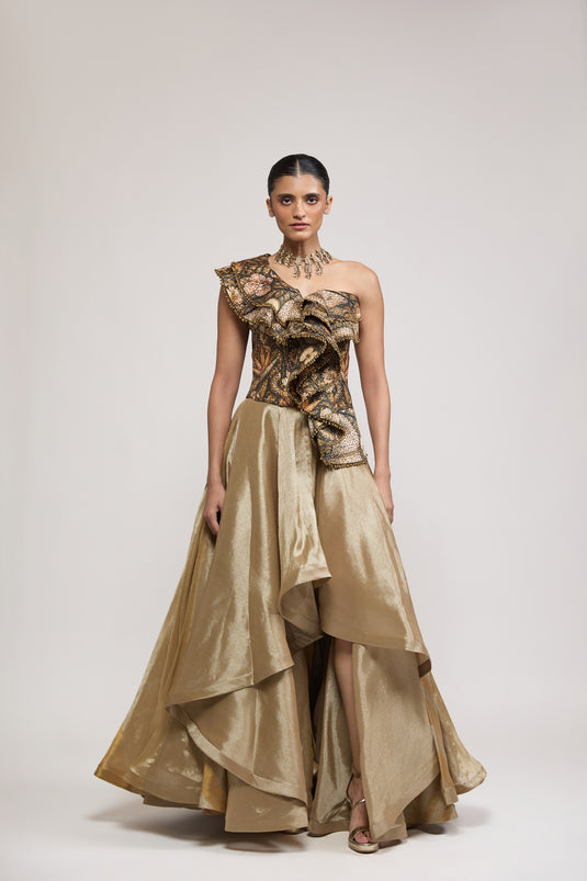 Unapologetic gold asymmetric skirt