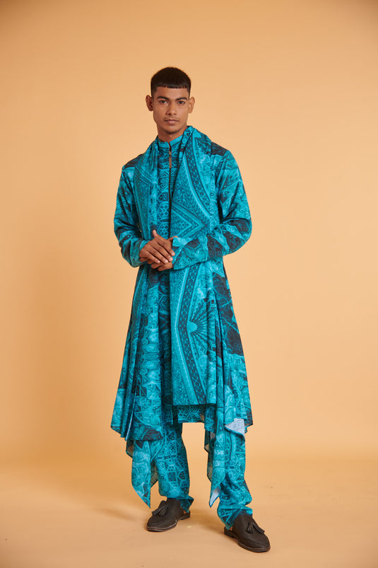 husn Mughal cerulean drape traditional casual