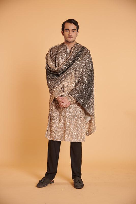 husn Gunmetal nude bling bling gradient traditional drape