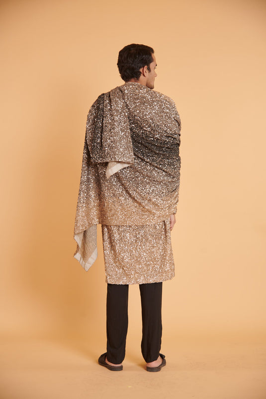 husn Gunmetal nude bling bling gradient traditional drape