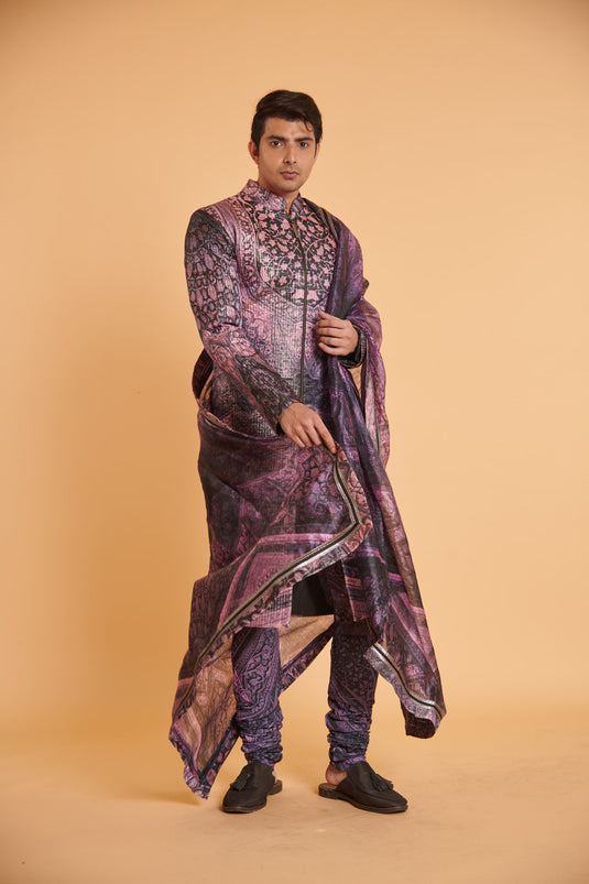 husn Mughal grape quilted traditional formal drape