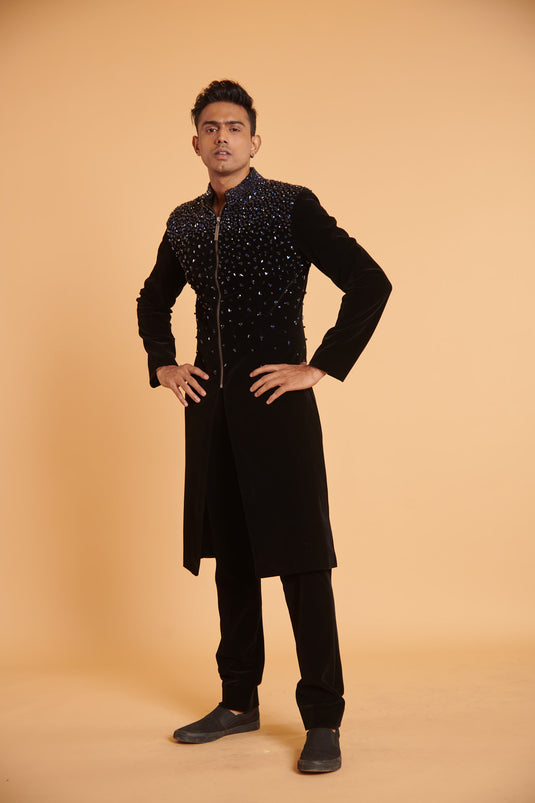 husn Noir ultra luxe navy rhinestone traditional formal