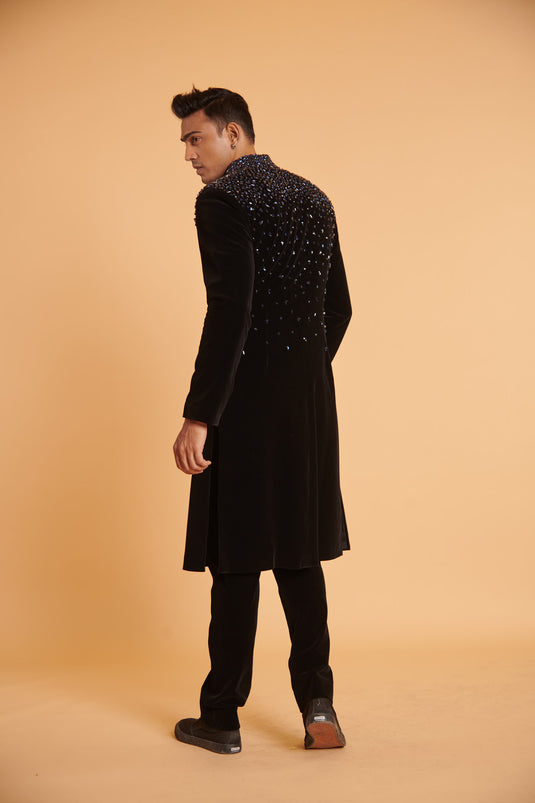 husn Noir ultra luxe navy rhinestone traditional formal