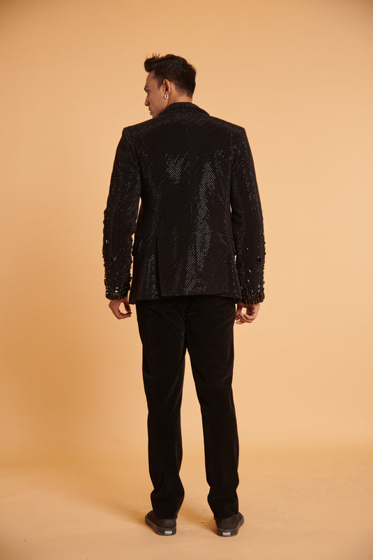 husn Noir ultra luxe glam mesh rhinestone formal
