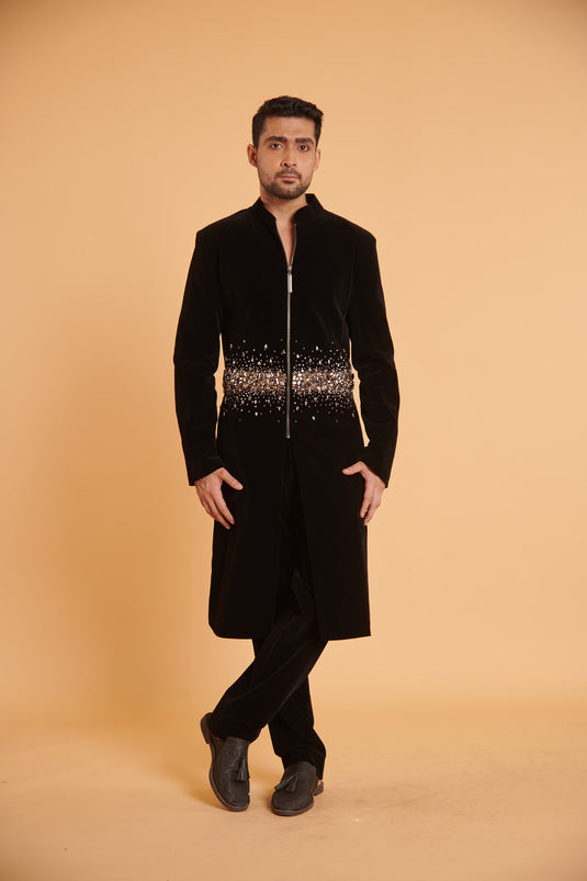 husn Noir ultra luxe gunmetal rhinestone traditional formal