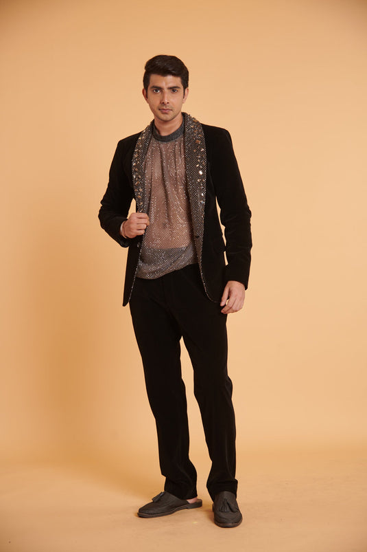 husn Gunmetal glam mesh jumper