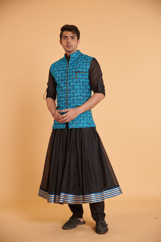 husn Noir cerulean nature slub traditional anarkali