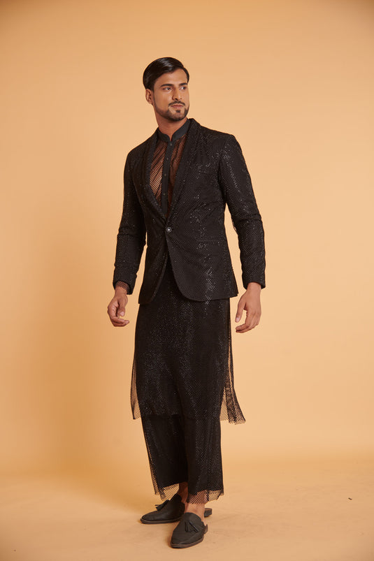 husn Noir glam mesh formal set