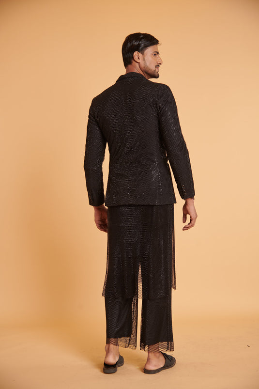 husn Noir glam mesh formal set