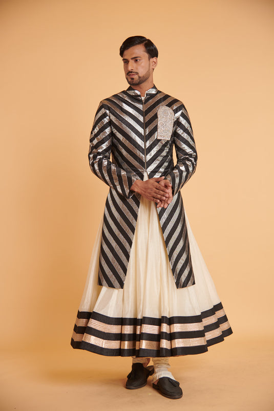 husn Noir gunmetal stripe metallica traditional formal