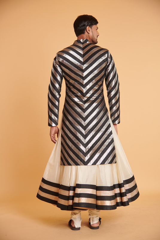 husn Noir gunmetal stripe metallica traditional formal