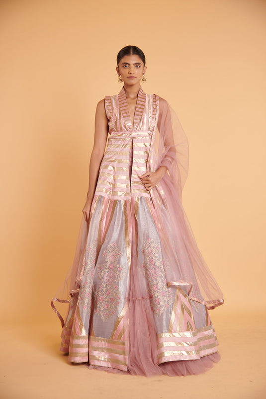 husn Vanilla blush aari layered anarkali