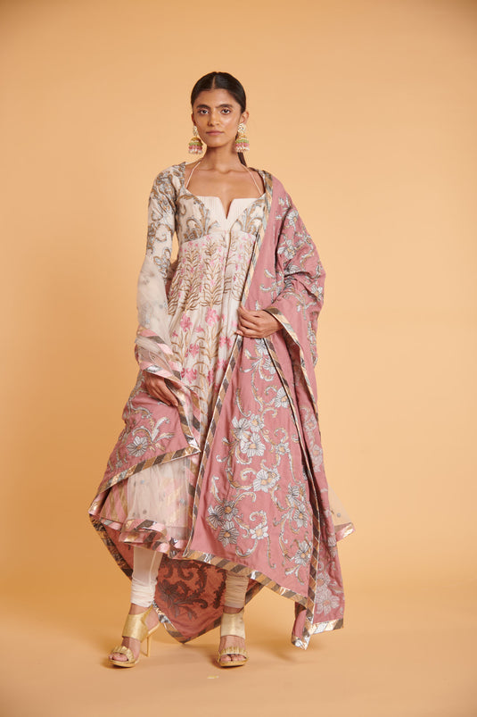 husn Vanilla blush aari layered anarkali