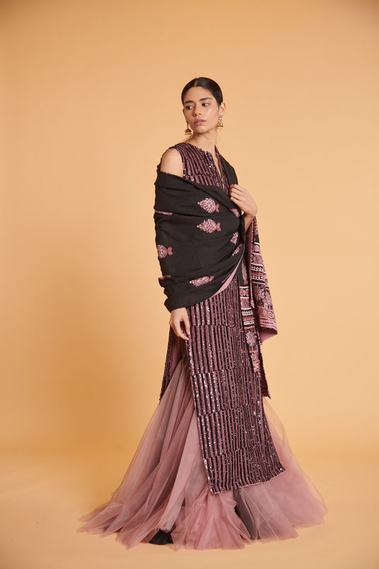 husn Blush noir bling bling tulle sharara