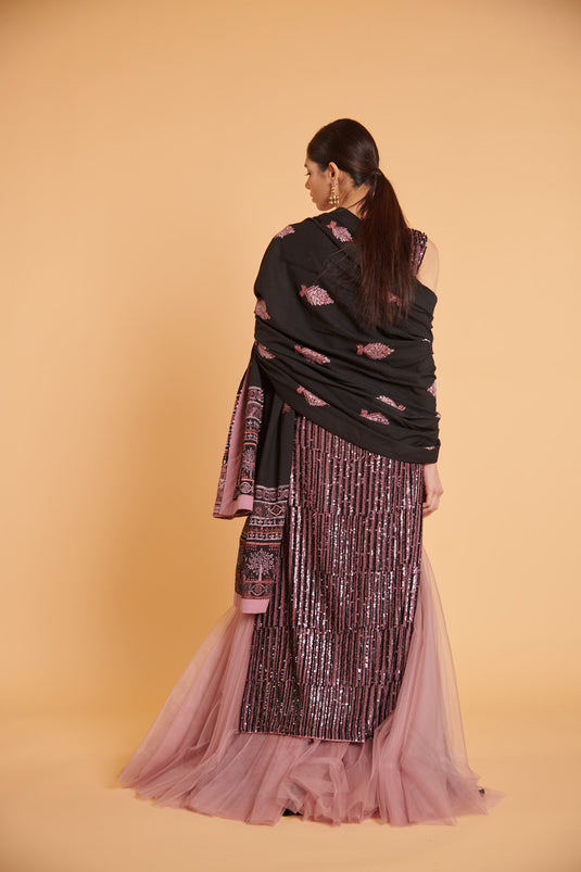 husn Blush noir bling bling tulle sharara