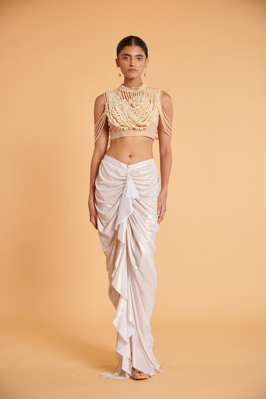 Vanilla super stretch cascade drape modern