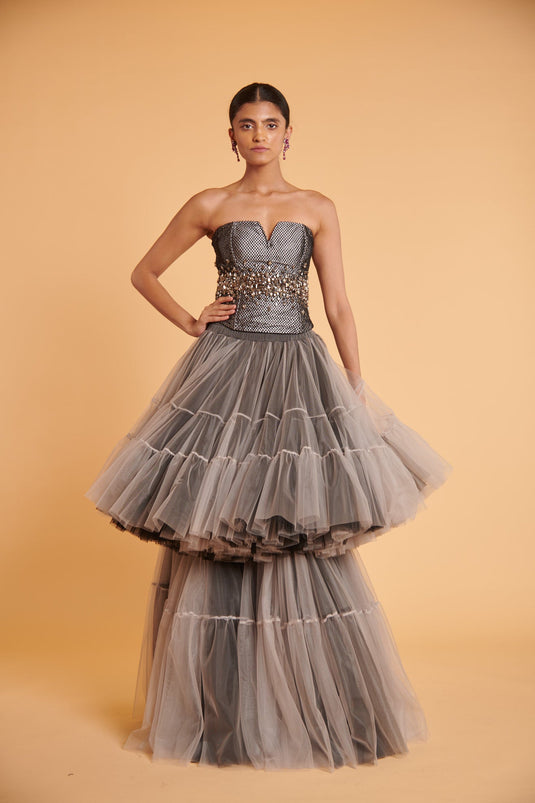 husn Steel noir tired tulle modern