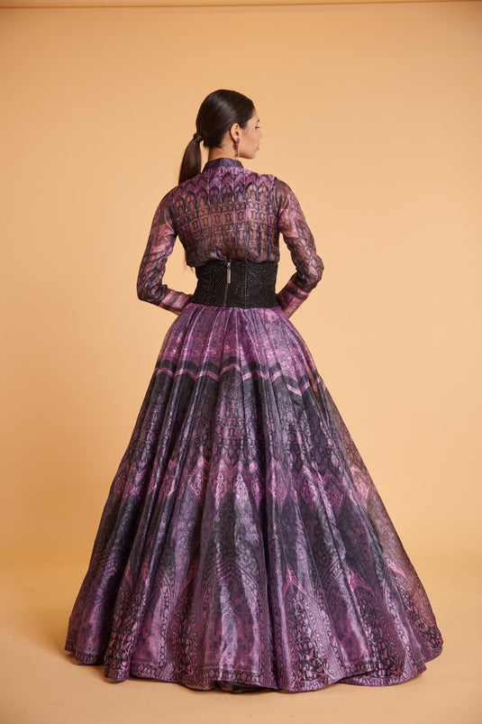 Husn Mughal Grape Sheer Luxe Achkan Set