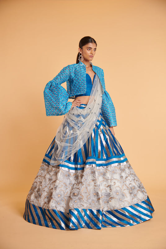 husn Cerulean metallica paneled crop tradition