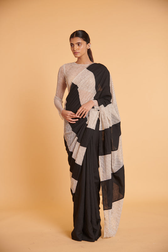 husn Vanilla noir striped glam mesh classic drape