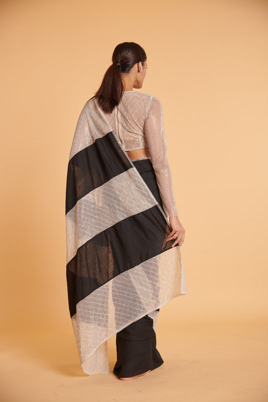 husn Vanilla noir striped glam mesh classic drape
