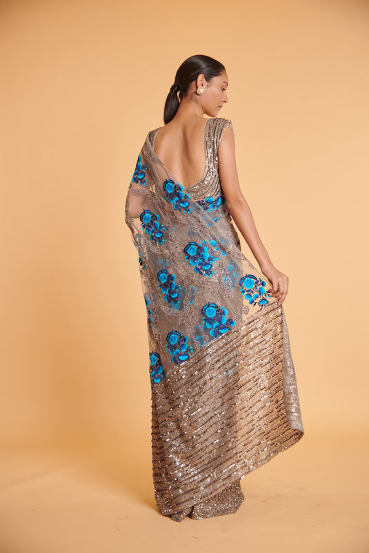 husn Gunmetal cerulean bling bling booti classic drape