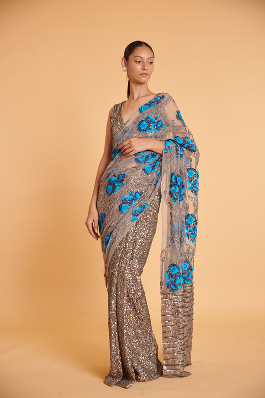 husn Gunmetal cerulean bling bling booti classic drape