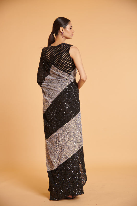 husn Vanilla noir striped bling bling classic drape