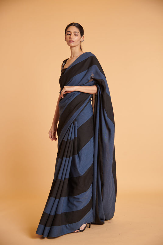 husn Noir navy striped classic drape